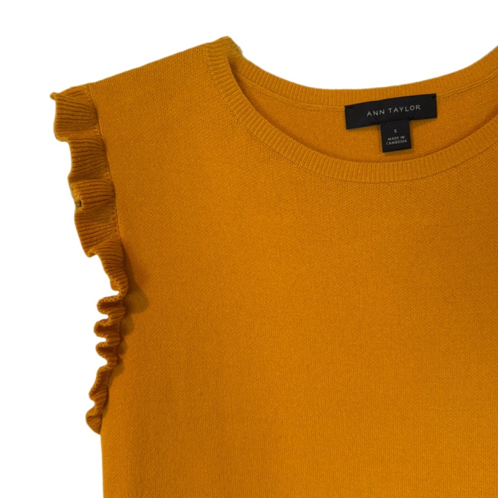 Ann Taylor Gold Ruffle Sweater Shell - Picture 2 of 4